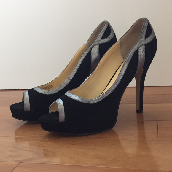 Audrey Brooke Shoes - Audrey Brooke Black & Silver Peep toe Pumps